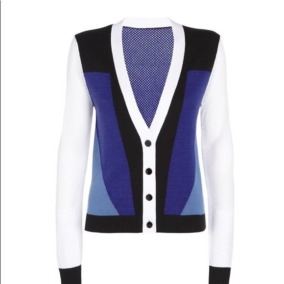 NWT Peter Pilotto for Target Blue White Colorblock Cardigan Sweater Mesh Sleeves - Picture 4 of 10